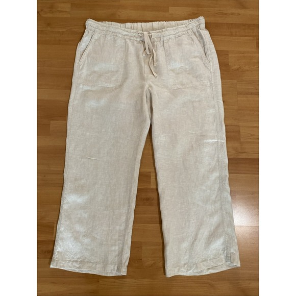 Caslon Pants - Caslon Drawstring Wide Leg 100% Linen Pants Beige Size XL Resort Beach Lagenlook